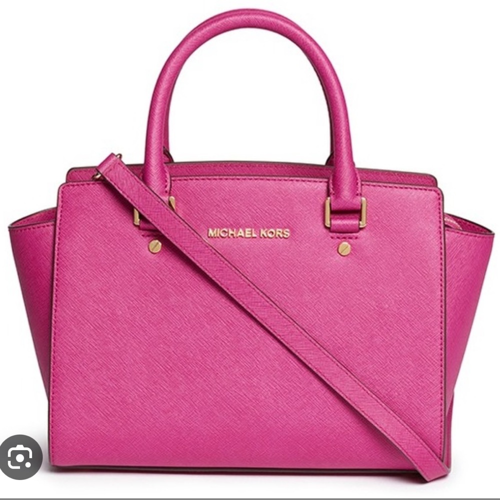 Michael Kors Hot Pink Saffiano Leather Selma Medium Crossbody Bag